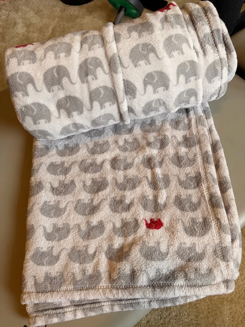 Gray & White Elephant Pattern Throw with Red Accents